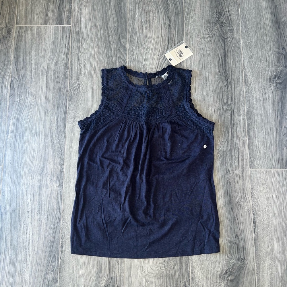 Bass Lace Top Women's Sleeveless Blouse Navy Blue Size S New With Tags